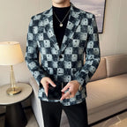 Nova alta qualidade denim jacquard terno jaqueta masculina fino ajuste negócios social formal terno casacos tailcoats roupas masculinas 4xl-m