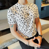 Moda verão leopardo reunindo camisetas masculinas 2025 nova gola redonda fino ajuste manga curta casual camiseta roupas masculinas 4xl-m