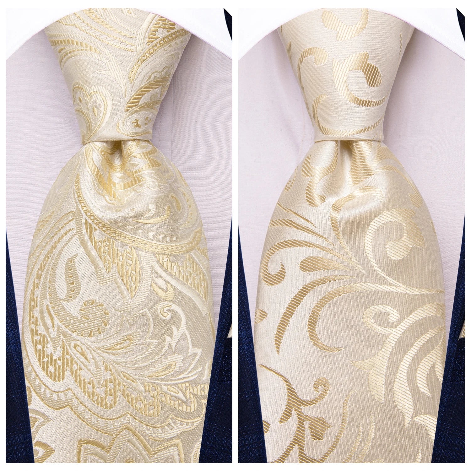 Hi-tie floral champanhe marfim masculino elegante gravata lenço abotoaduras para smoking moda clássico seda gravata de luxo para homem