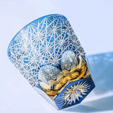 Processo de cor cristal edo kiriko copo de vinho mão escultura crisantemo padrão uísque vidro espíritos licor snifter caneca de uísque