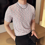 Camiseta camuflada masculina verão meia gola alta ajuste fino manga curta moda versátil camisetas casuais topos roupas masculinas