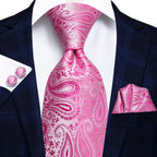 Conjunto clássico de gravata de seda masculino, gravata, floral, rosa, roxo, azul, elegante, lenço, abotoaduras, moda luxuosa, 3 peças
