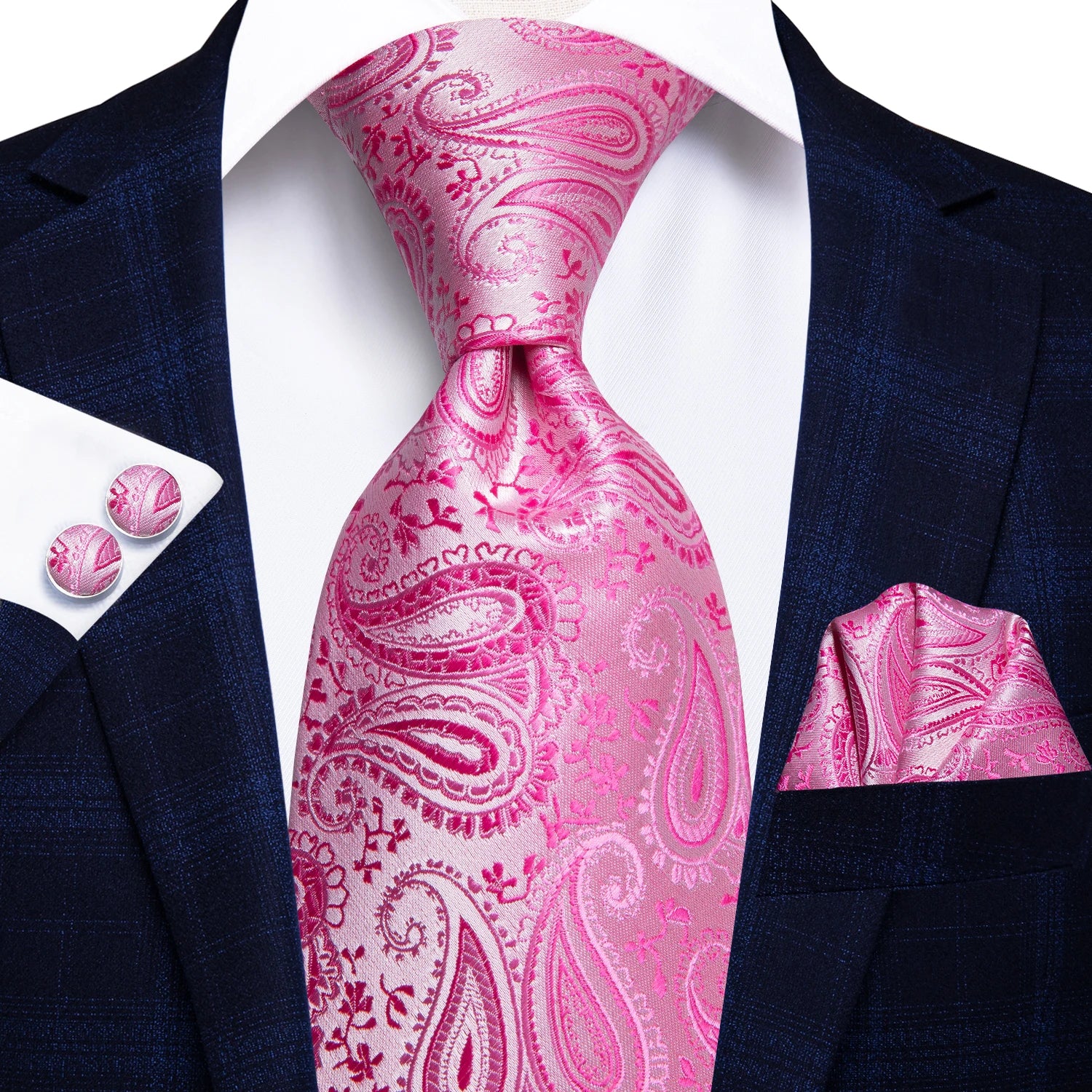 Conjunto clássico de gravata de seda masculino, gravata, floral, rosa, roxo, azul, elegante, lenço, abotoaduras, moda luxuosa, 3 peças