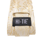 Hi-tie floral champanhe marfim masculino elegante gravata lenço abotoaduras para smoking moda clássico seda gravata de luxo para homem