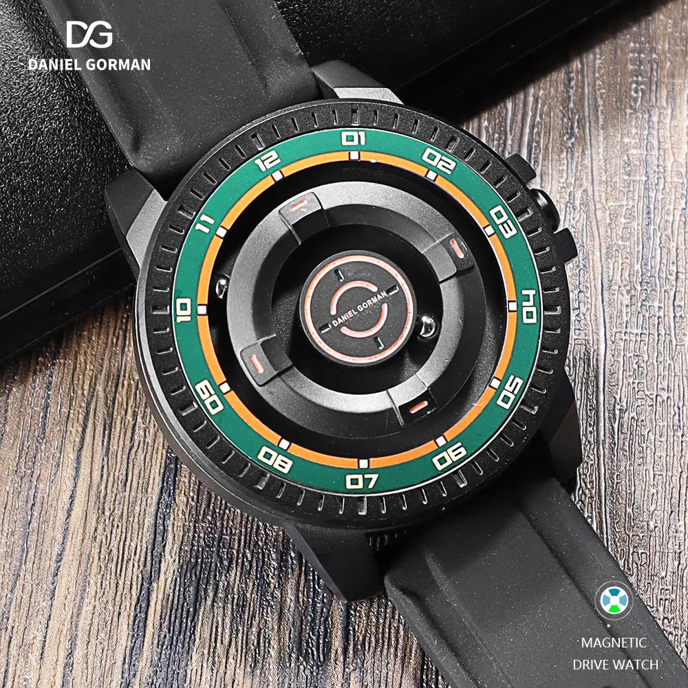 DANIEL GORMAN Relógio de quartzo magnético fashion à prova d'água com pulseira de silicone preta caixa de cobre contas ponteiros DG0221