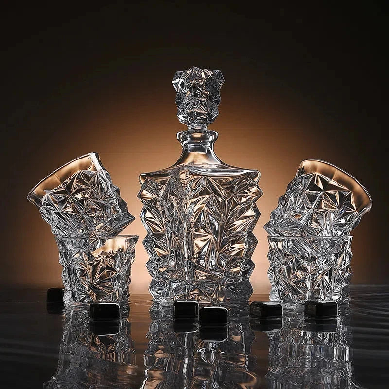 Garrafa De Vinho De Vidro De Cristal + Copos, Vinho Decanter, Uísque, Liqour Pourer, Home Bar, Vodka Beer Bottle Jar, JR, 7Pcs Set