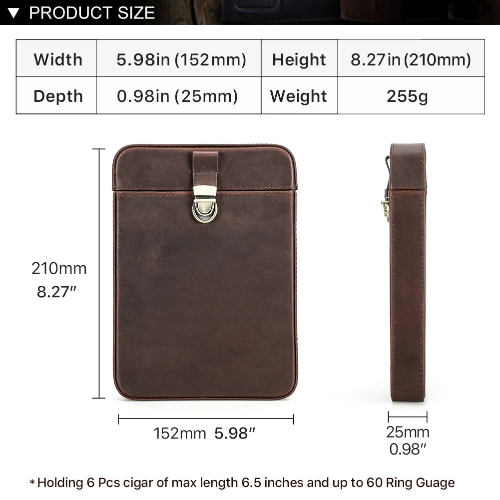 Estojo De Couro De Couro Portátil Para Charuto, Humidor De Luxo, Acessórios De Fumar, Fivela De Latão, Compartimentos De Armazenamento, 3 ou 6 Slots