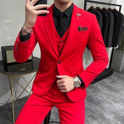 2022 nova marca azul real casual terno dos homens ternos de casamento traje para homens fino ajuste do noivo ternos de casamento smoking blazer + calças colete