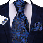 Hi-tie moda 8.5cm preto cinza floral masculino elegante gravata lenço abotoaduras conjunto acessórios de festa de casamento presente para homem gravat