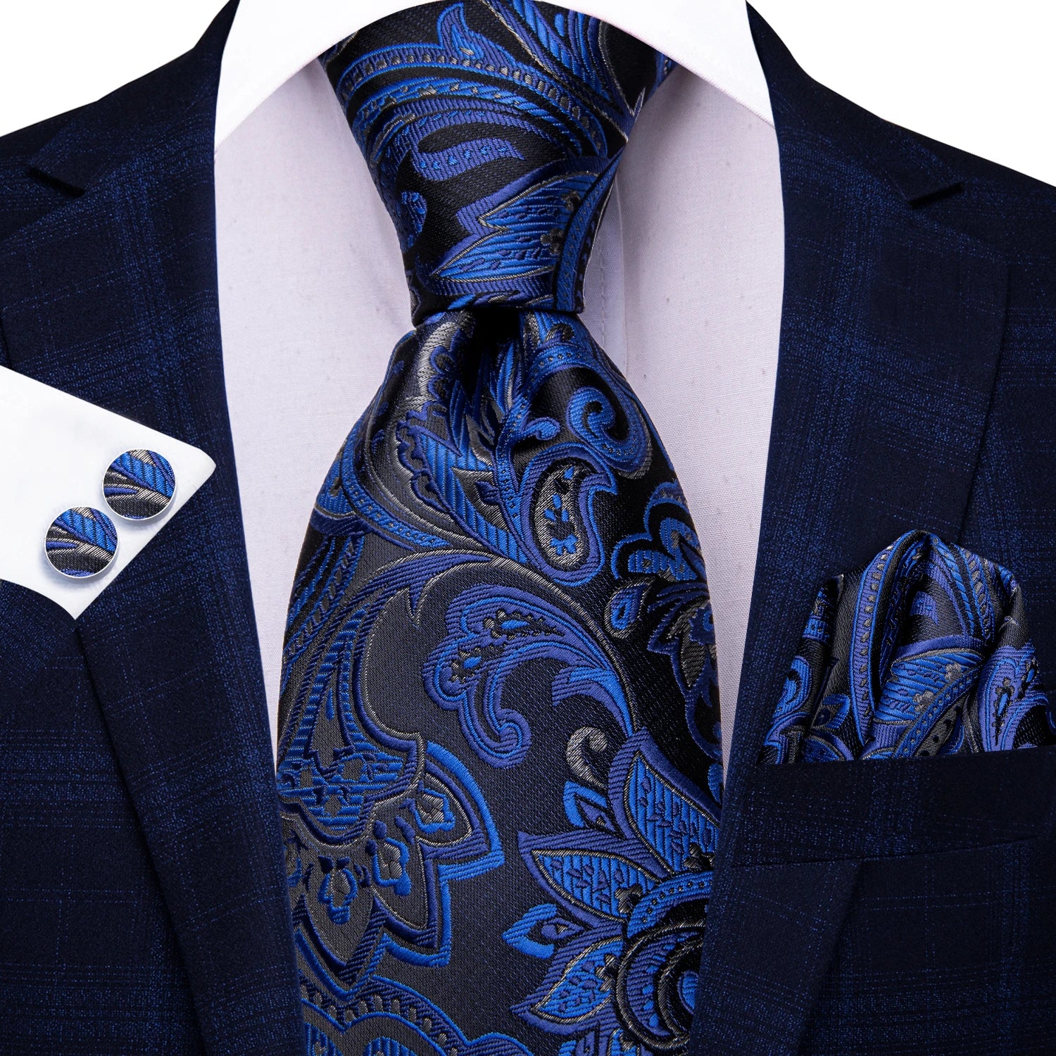 Hi-tie moda 8.5cm preto cinza floral masculino elegante gravata lenço abotoaduras conjunto acessórios de festa de casamento presente para homem gravat