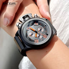 Megir moda masculina pulseira de silicone esporte quartzo relógios de pulso analógico display cronógrafo relógio preto para homem com calendário 2002