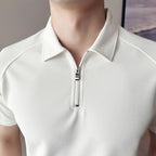 Verão masculino sólido camisa polo 2025 moda turn down collar zíper design fino ajuste casual elástico camisetas roupas masculinas 4xl-m