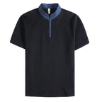 Camiseta masculina de verão com gola alta, moda meio zíper, pulôver, camisetas casuais, cor sólida, manga curta, slim fit