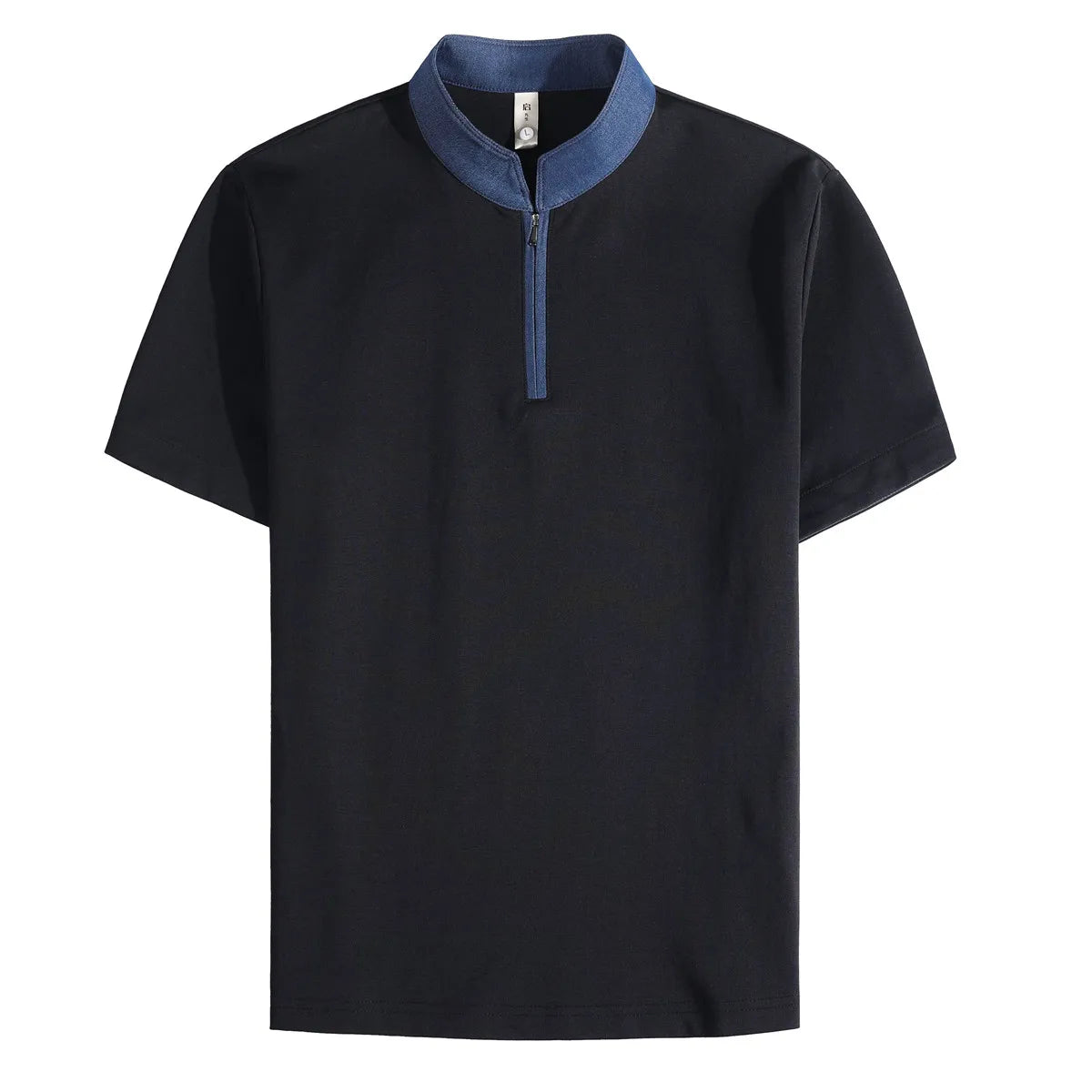 Camiseta masculina de verão com gola alta, moda meio zíper, pulôver, camisetas casuais, cor sólida, manga curta, slim fit