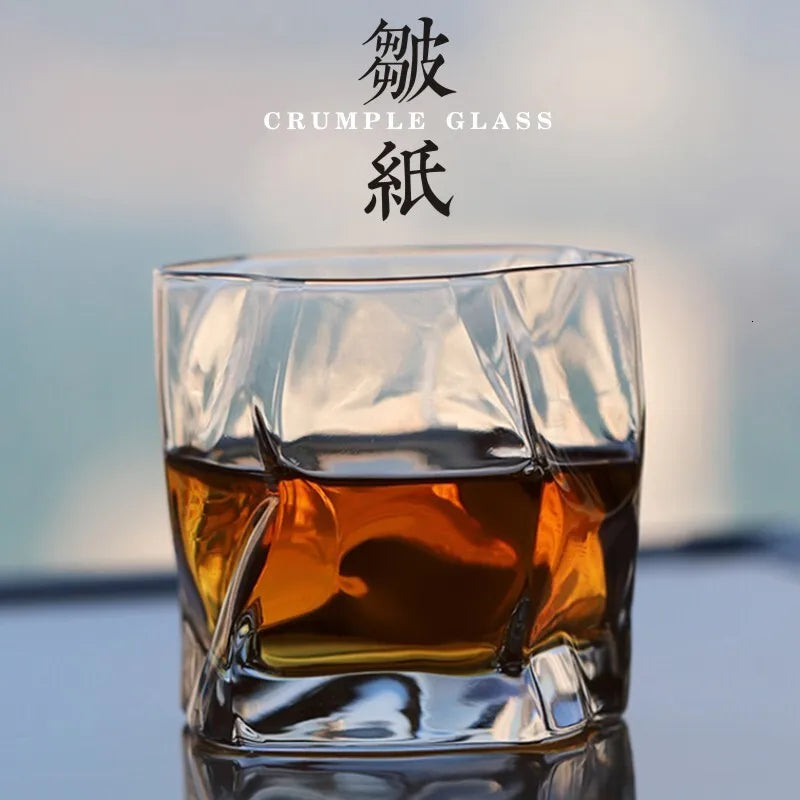 Japonês edo designer amassado papel forma irregular cristal facetado der whiskybecher uísque rocha vidro arte copo de vinho