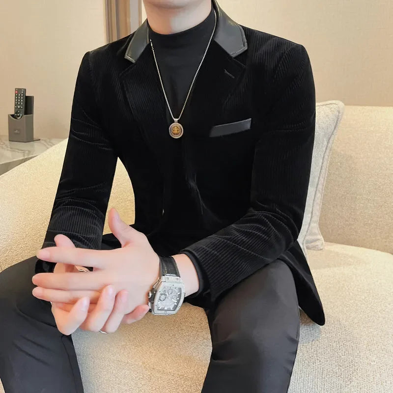 Outono inverno veludo terno casaco para homens coreano elegante fino ajuste negócios formal vestido casacos noivo casamento smoking terno jaqueta