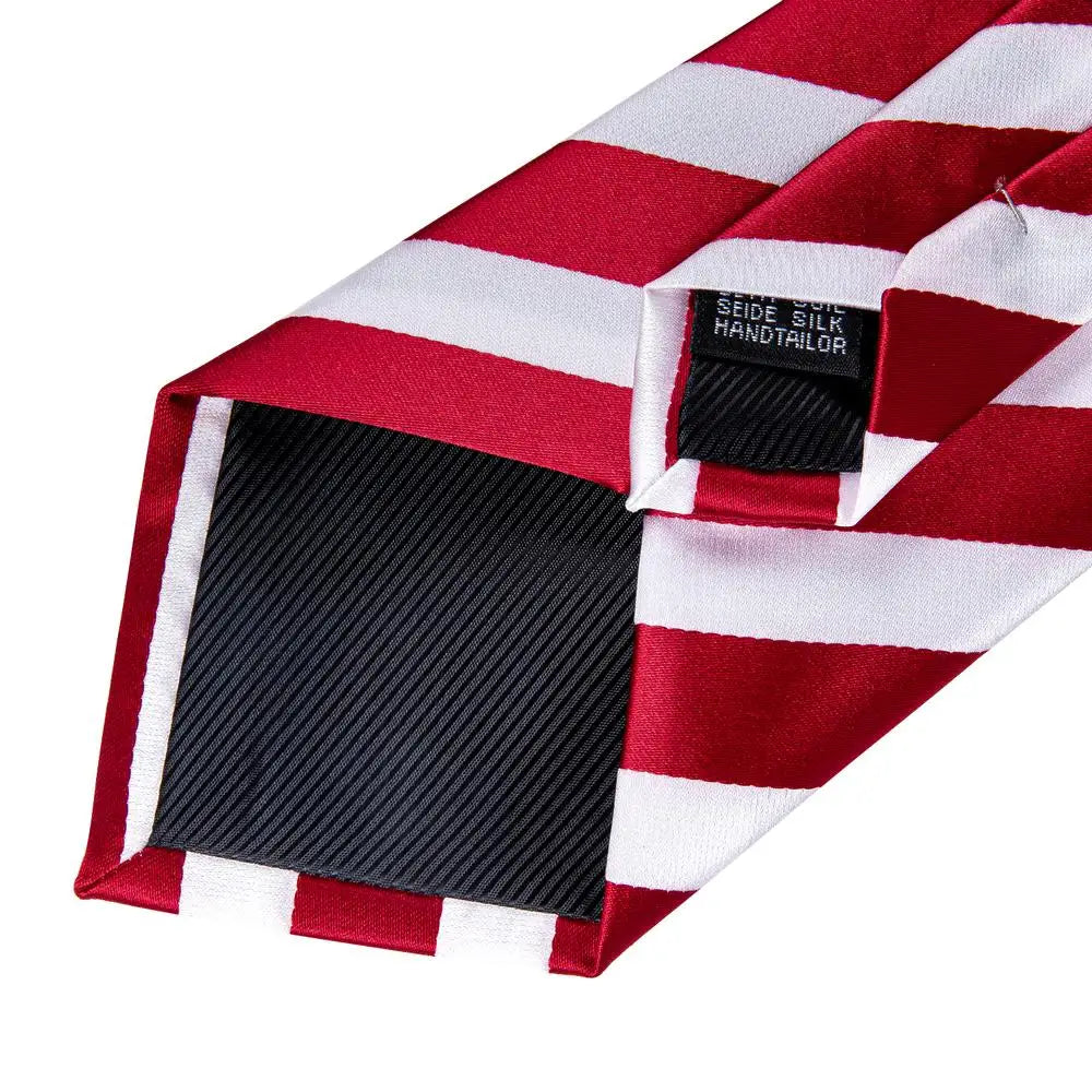 Gravata masculina listrada vermelha e branca, luxuosa, 8.5cm de largura, seda, casamento, bolso, abotoaduras quadradas, conjunto de broche, presente para homens, gravata alta