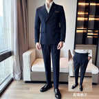 (Blazer + calças) moda duplo breasted design fino terno masculino estilo italiano luxo casamento festa social smoking 2 peça conjunto