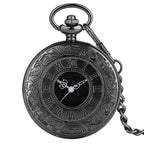 Preto numerais romanos relógio de bolso de quartzo masculino feminino preto oco caso steampunk vintage pingente colar melhores presentes para homens