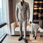 (Blazer + calças) moda duplo breasted design fino terno masculino estilo italiano luxo casamento festa social smoking 2 peça conjunto