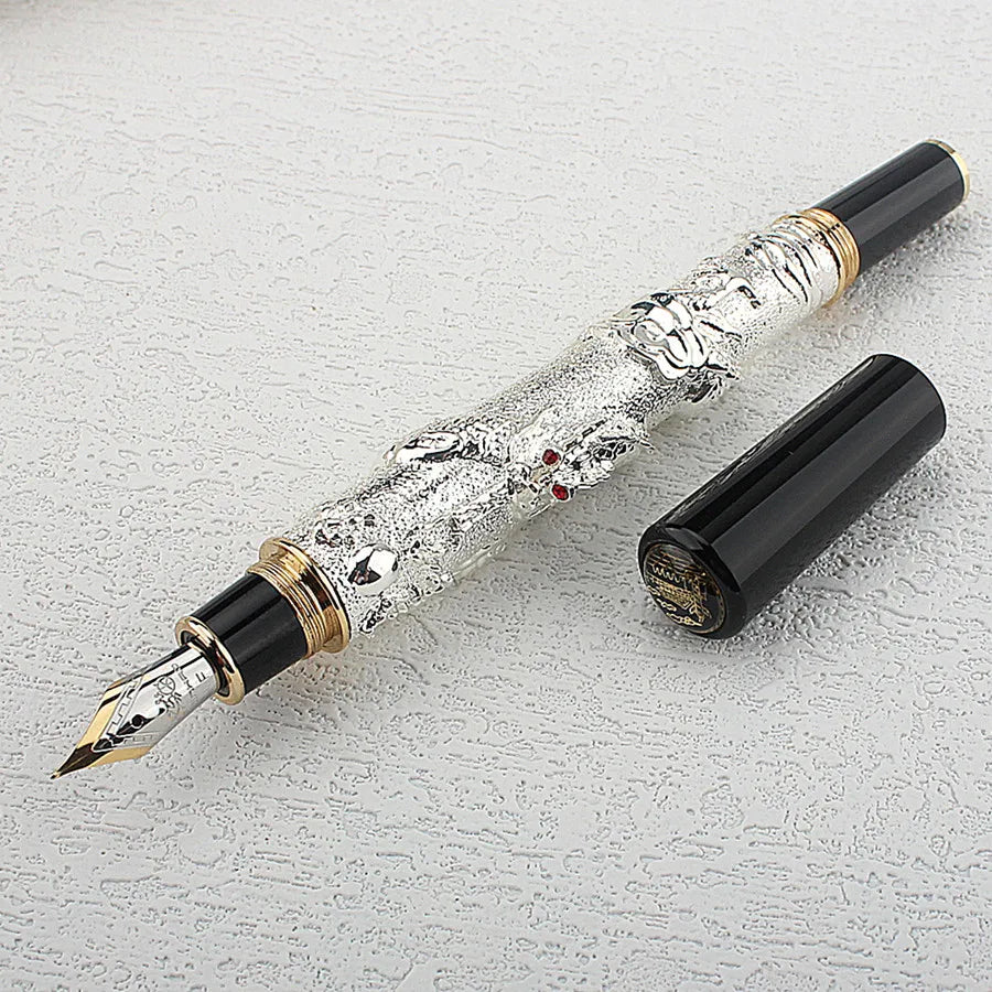 Jinhao Caneta-tinteiro com EF e F Nib, Escultura estereoscópica, Presente da escrita, Dragon Year Limited