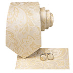 Hi-tie floral champanhe marfim masculino elegante gravata lenço abotoaduras para smoking moda clássico seda gravata de luxo para homem
