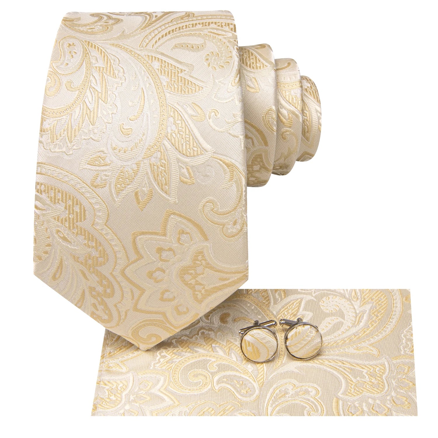 Hi-tie floral champanhe marfim masculino elegante gravata lenço abotoaduras para smoking moda clássico seda gravata de luxo para homem