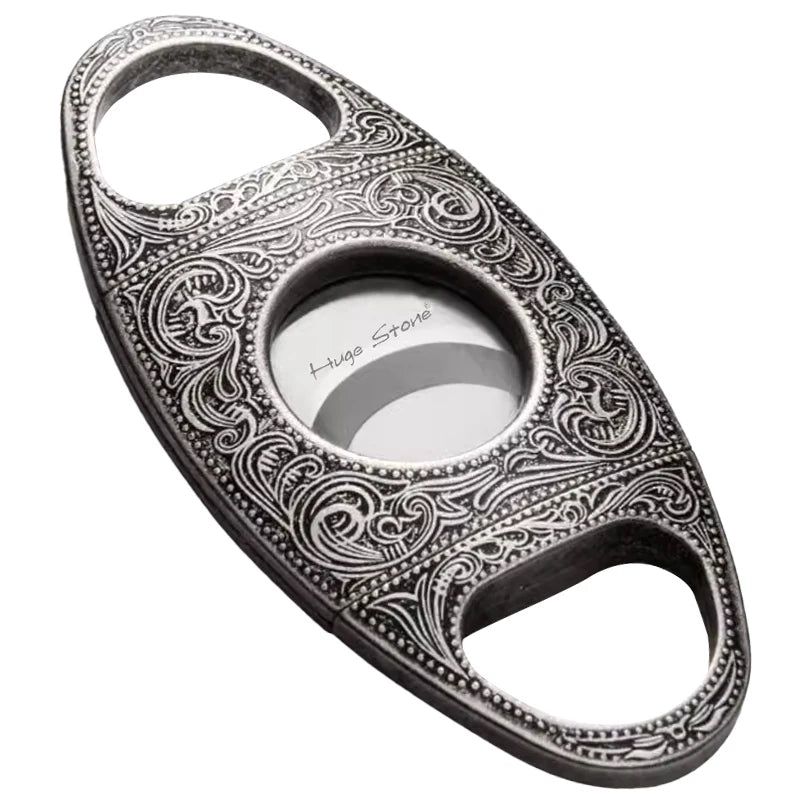 Cortador de charutos, perfurador de charutos de corte duplo de aço inoxidável, cortadores de gravura floral para homens - gravar fumar