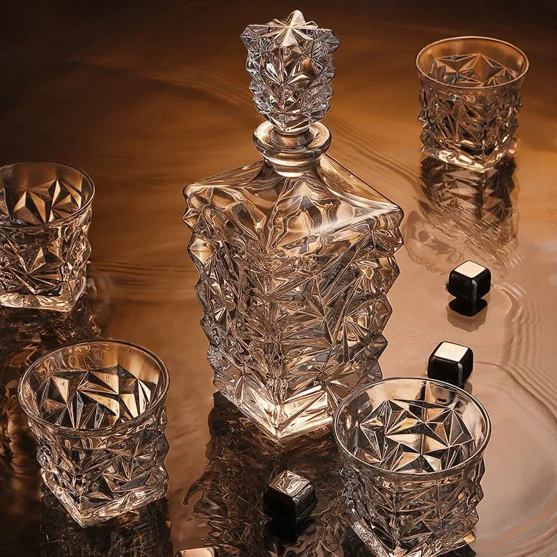 Garrafa De Vinho De Vidro De Cristal + Copos, Vinho Decanter, Uísque, Liqour Pourer, Home Bar, Vodka Beer Bottle Jar, JR, 7Pcs Set