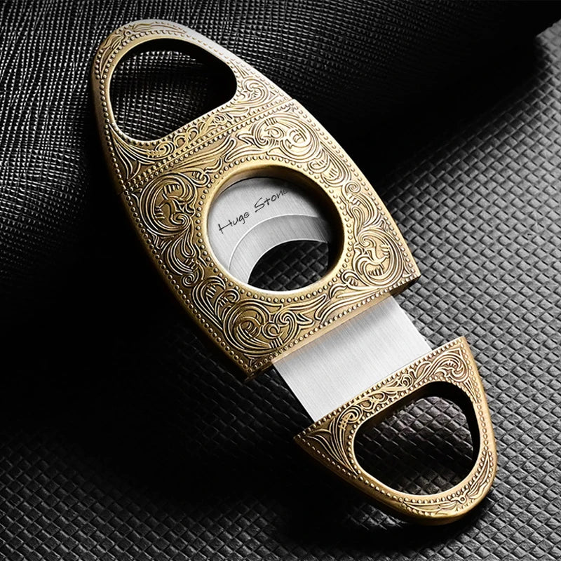 Cortador de charutos, perfurador de charutos de corte duplo de aço inoxidável, cortadores de gravura floral para homens - gravar fumar
