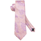 Conjunto clássico de gravata de seda masculino, gravata, floral, rosa, roxo, azul, elegante, lenço, abotoaduras, moda luxuosa, 3 peças