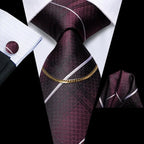Hi-Tie-Gravatas de seda xadrez de luxo masculinas, conjunto de abotoaduras, design preto, presente de casamento, corrente de gravata moda