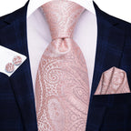 Conjunto clássico de gravata de seda masculino, gravata, floral, rosa, roxo, azul, elegante, lenço, abotoaduras, moda luxuosa, 3 peças