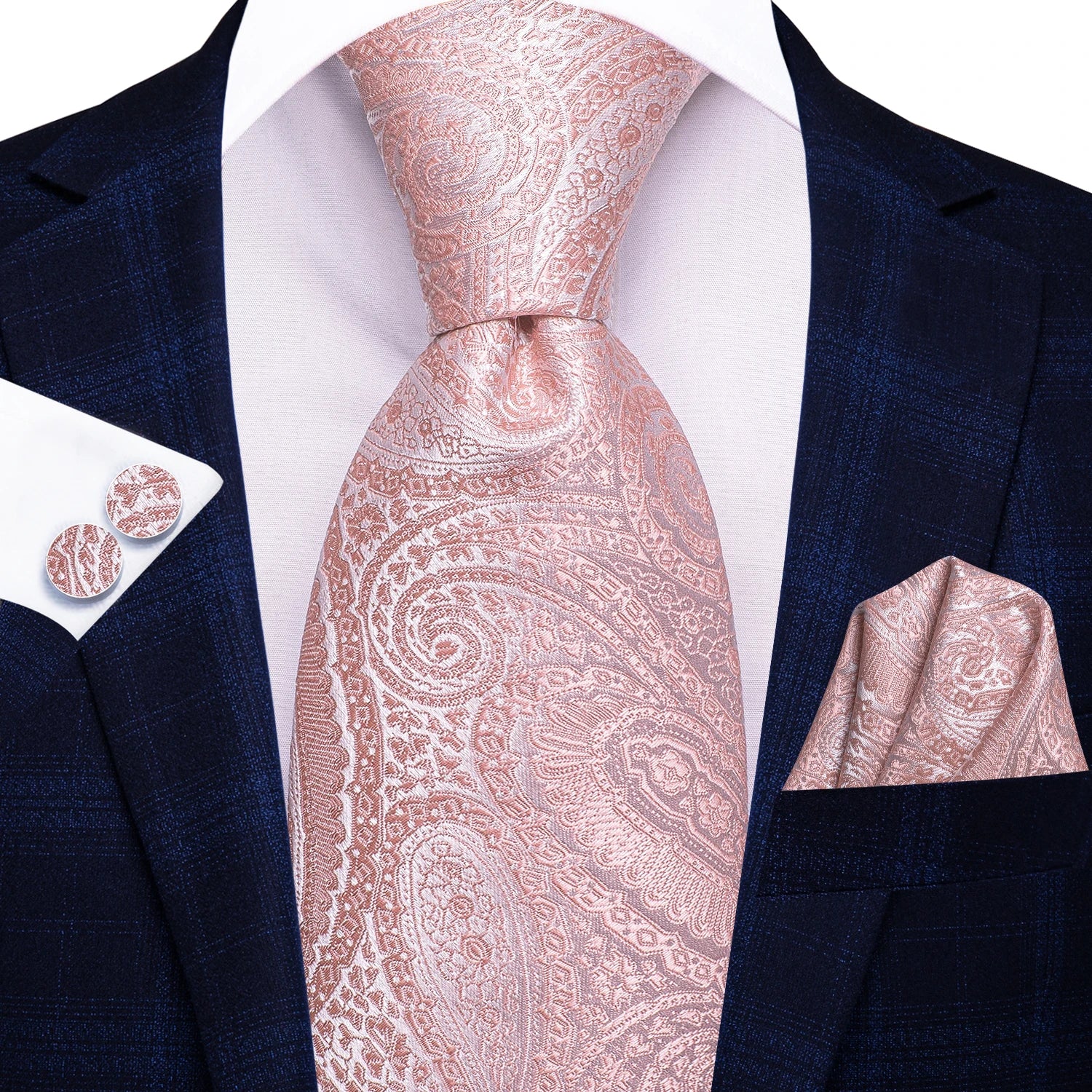 Conjunto clássico de gravata de seda masculino, gravata, floral, rosa, roxo, azul, elegante, lenço, abotoaduras, moda luxuosa, 3 peças