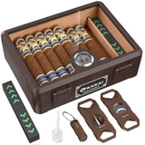 Caixa de charutos Humidor, com guilhotina cortadora, corte V, perfurador e suporte, caixa de charutos com tampo de vidro, forro de madeira de cedro, higrômetro umidificador