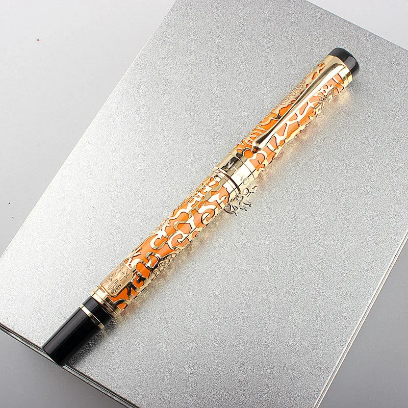 Caneta Tinteiro Luxuosa com Escultura de Dragão em Metal