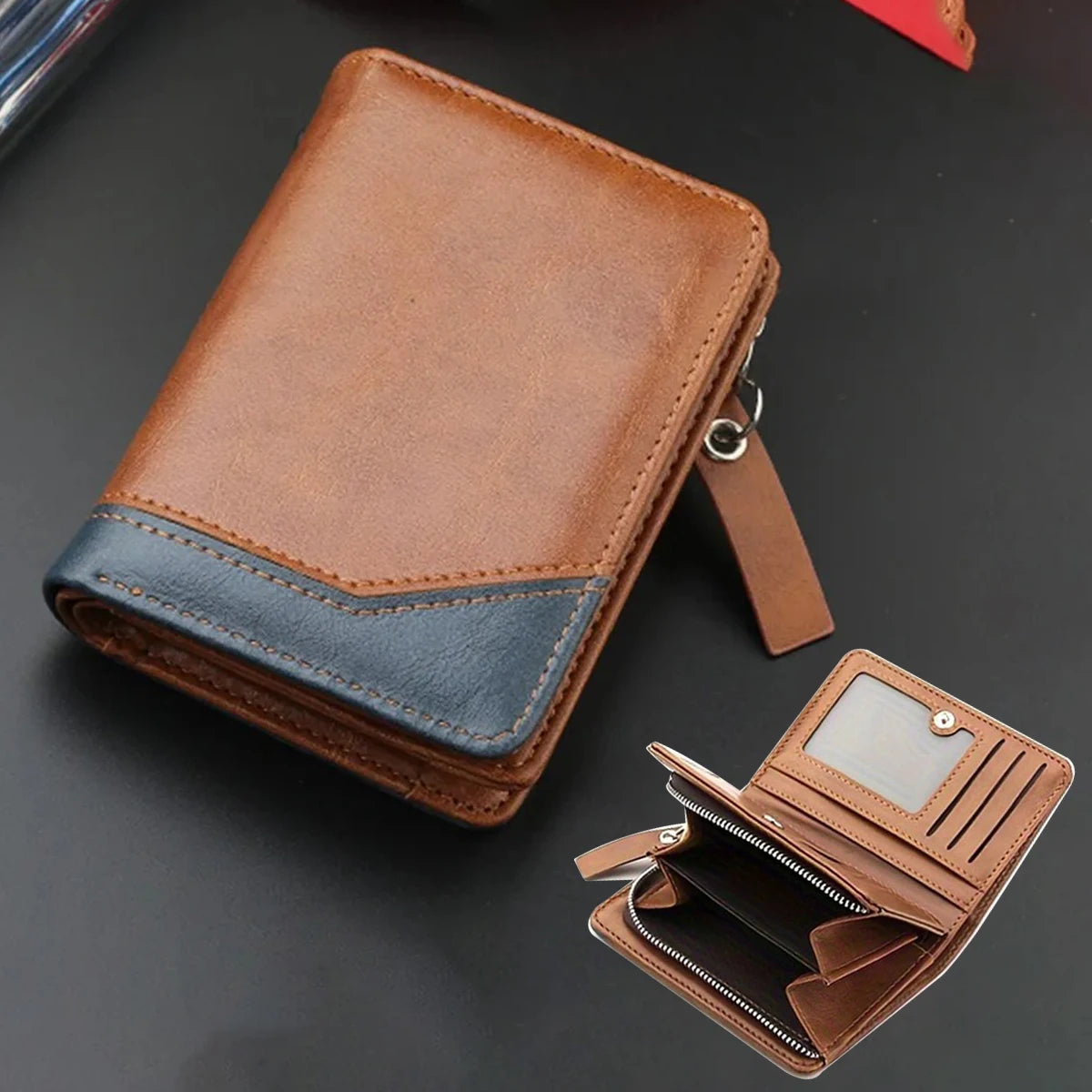 2024 nova carteira curta de couro do plutônio dos homens com zíper bolso moeda vintage grande capacidade masculino curto dinheiro bolsa titular do cartão