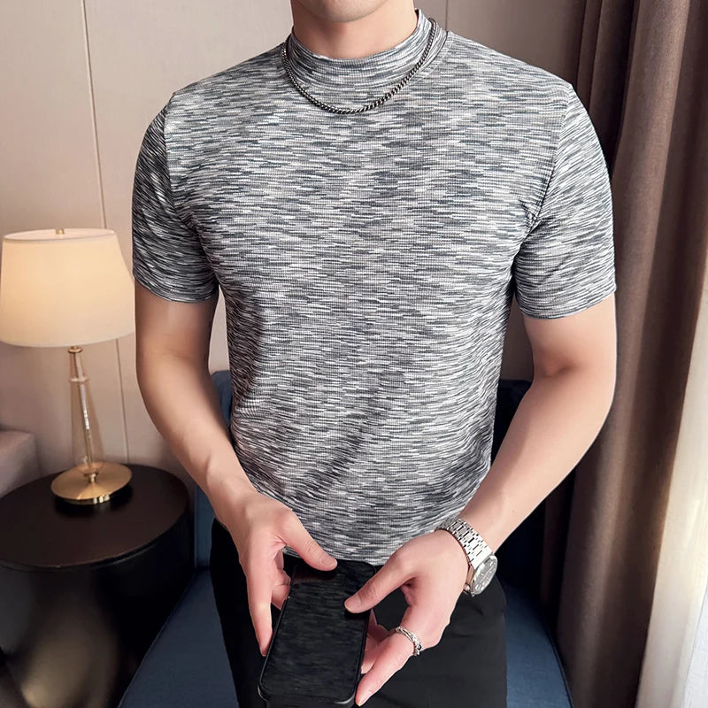 Camiseta camuflada masculina verão meia gola alta ajuste fino manga curta moda versátil camisetas casuais topos roupas masculinas