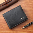 Carteiras de couro masculinas clássicas finas e minimalistas padrão falcão bifold titular do cartão de identificação de crédito carteira bolsa curta fina clipe de dinheiro
