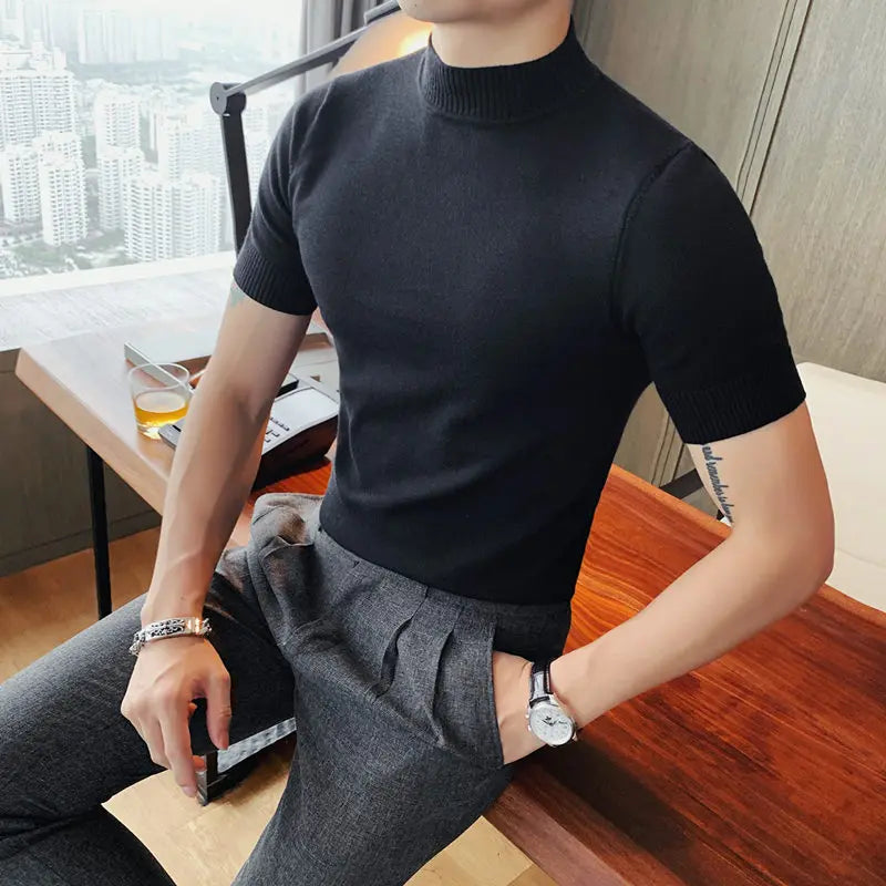 11 cores outono de alta qualidade manga curta malha t camisas dos homens fino sólido pullovers casual esticado camiseta streetwear homme
