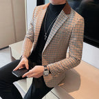 2024 outono inverno coreano houndstooth blazer jaquetas moda cor combinando lapela design casual masculino xadrez terno casaco smoking