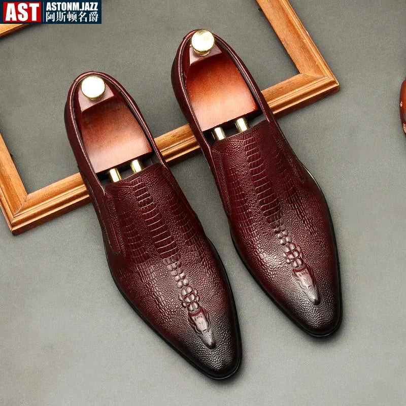 Sapato liso Oxford de couro genuíno masculino, preto, azul, padrão crocodilo, artesanal, sapatos formais, casamento, negócio, verão