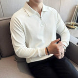 Camisa Polo masculina de Mangas Compridas Metade Zip, T-Shirt Pescoço V, Elástico Espessado, Casual Business Tee, Streetwear, 4XL-M, Primavera, Outono