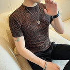 Padrão de leopardo t camisa para homens verão nova moda 3d impresso mangas curtas fino ajuste em torno do pescoço casual camisetas streetwear 4xl-m