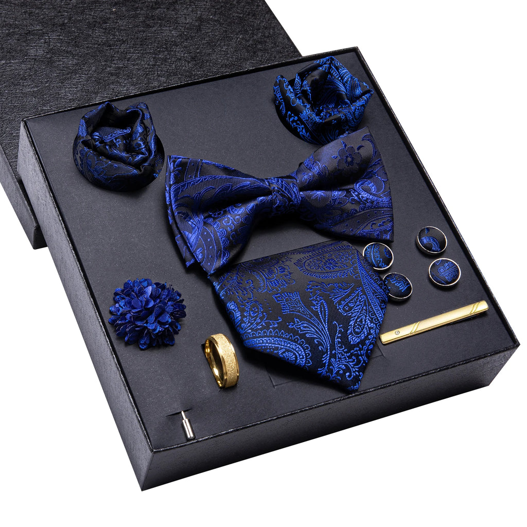 Conjunto Luxuoso de Gravata Paisley Preta com Acessórios