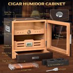 Armário umidificador de charutos, iluminação LED, higrômetro digital, 2 umidificadores, tubo de charuto, mesa, madeira de cedro, com gaveta de até 100 charutos