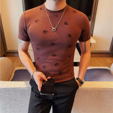 Alta qualidade verão reunindo impressão manga curta camiseta moda masculina fino ajuste em torno do pescoço casual negócios camisetas streetwear 4xl