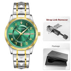Megir relógio masculino de quartzo com pulseira de aço inoxidável, relógio de pulso estilo simples e data do dia, calendário, caixa de liga