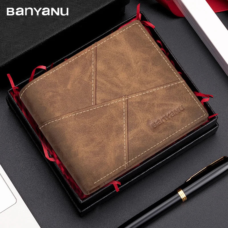 BANYANU-carteira de couro genuíno masculino, RFID, escova anti-roubo, camada superior retro, couro de vaca, curto, bolsa de comércio exterior, novo, 2022