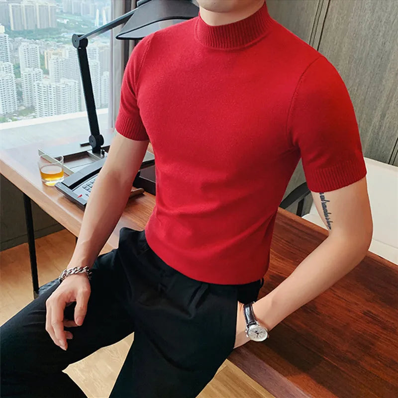 11 cores outono de alta qualidade manga curta malha t camisas dos homens fino sólido pullovers casual esticado camiseta streetwear homme